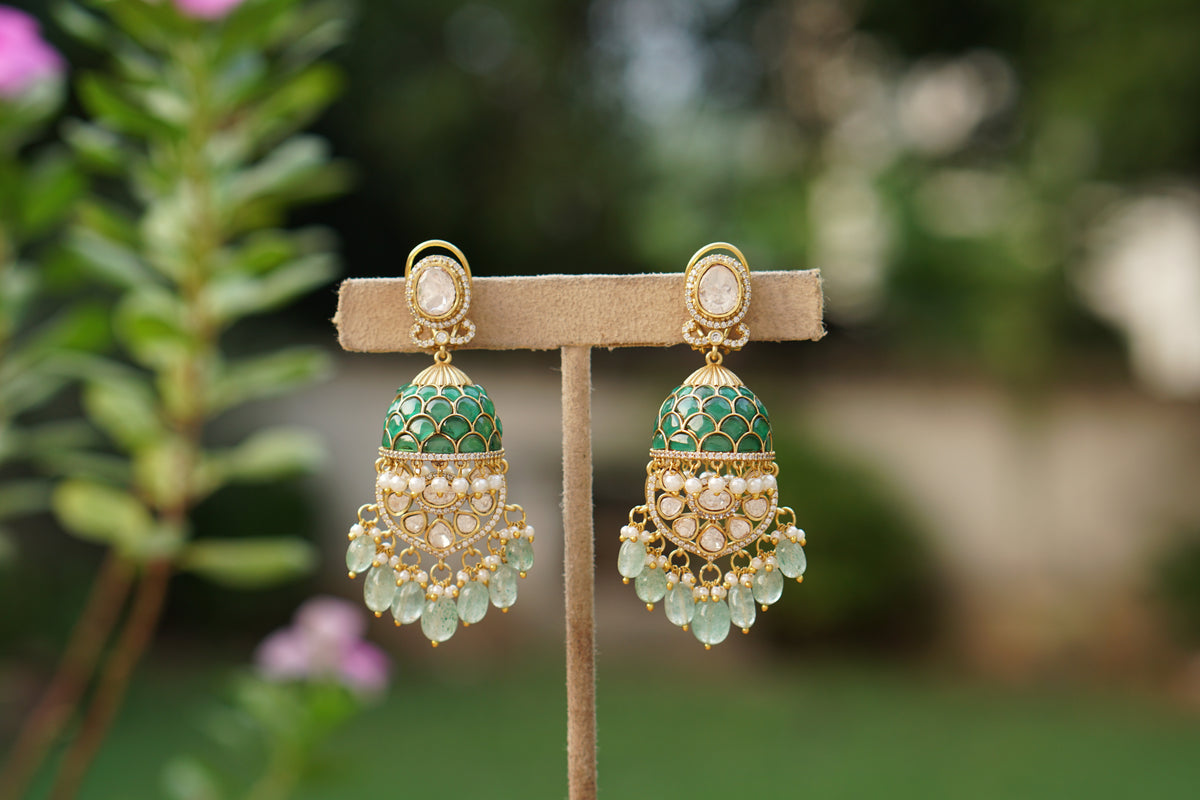 Green stone Polki Jhumki (1-5608)(B)