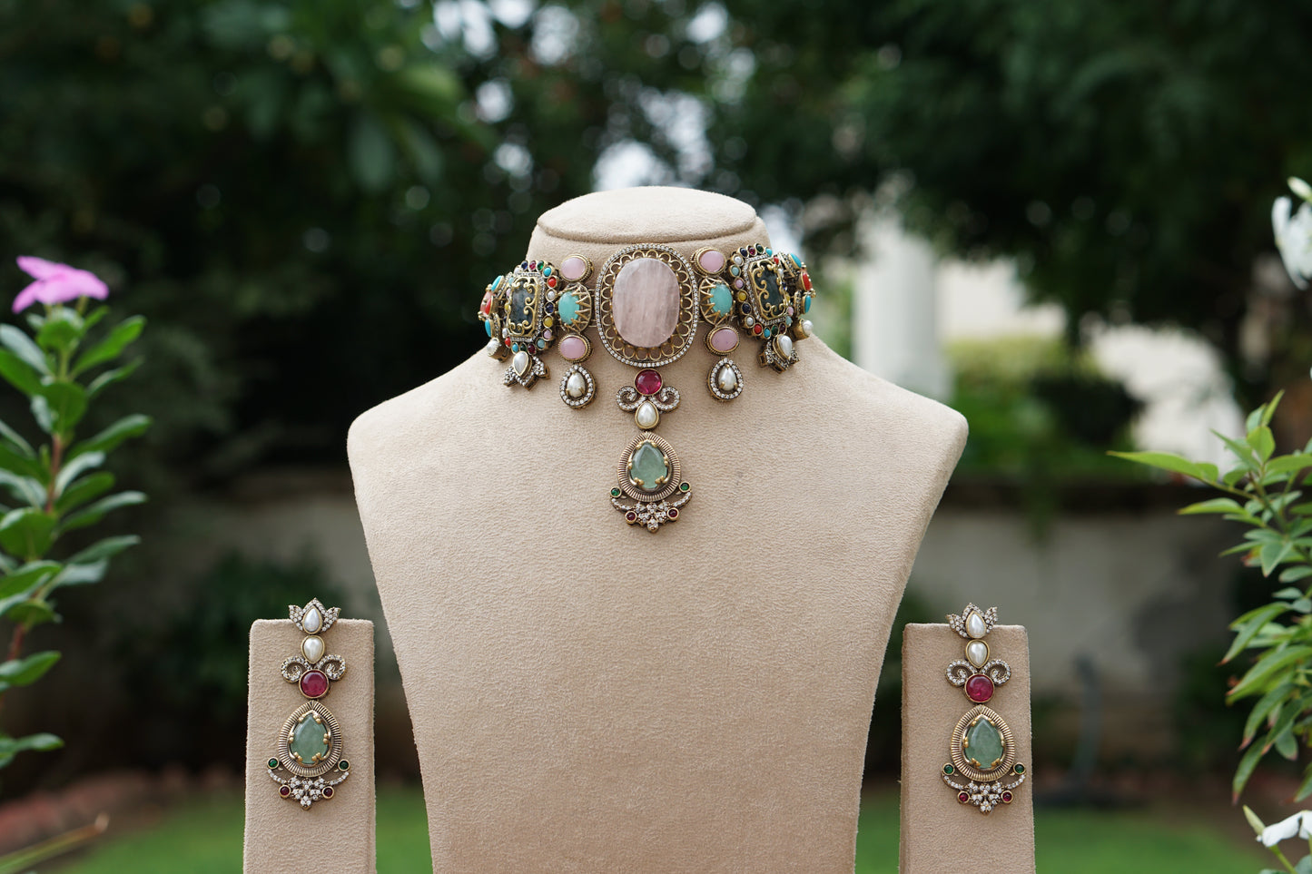 Multi Stone Necklace Set(4-9354)(B)