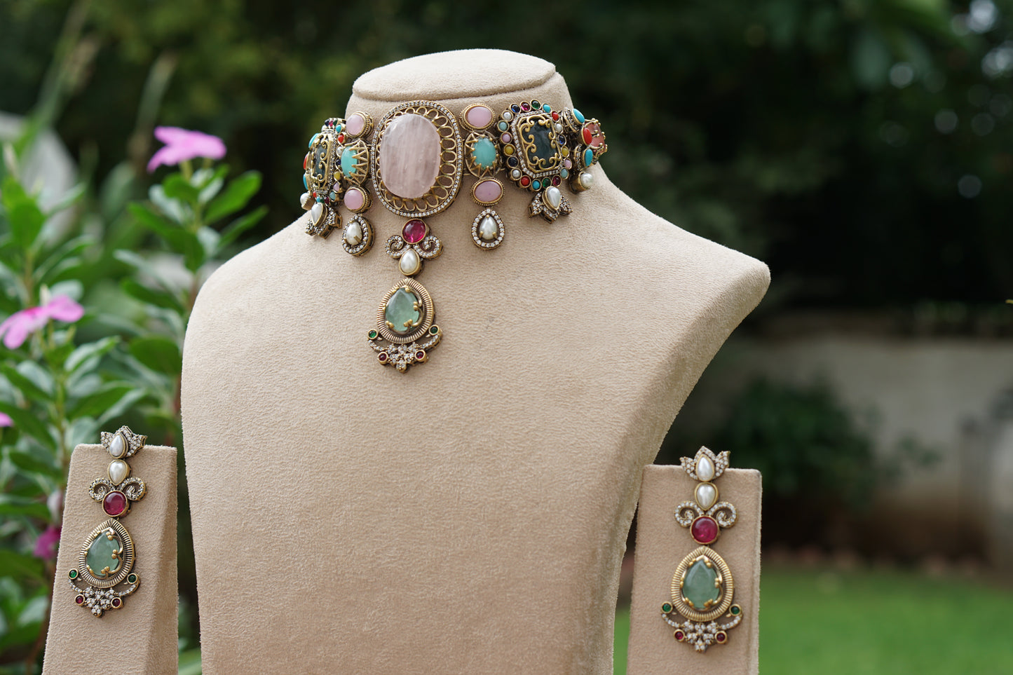 Multi Stone Necklace Set(4-9354)(B)