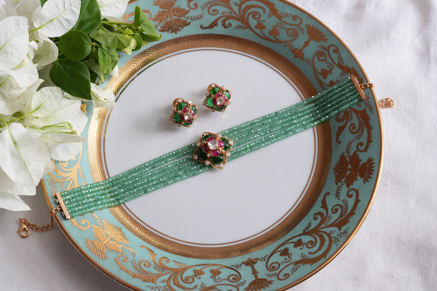 Green Stone Polki Choker Set (4-9494)(SR)