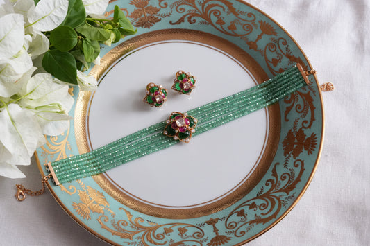 Green Stone Polki Choker Set (4-9494)(SR)