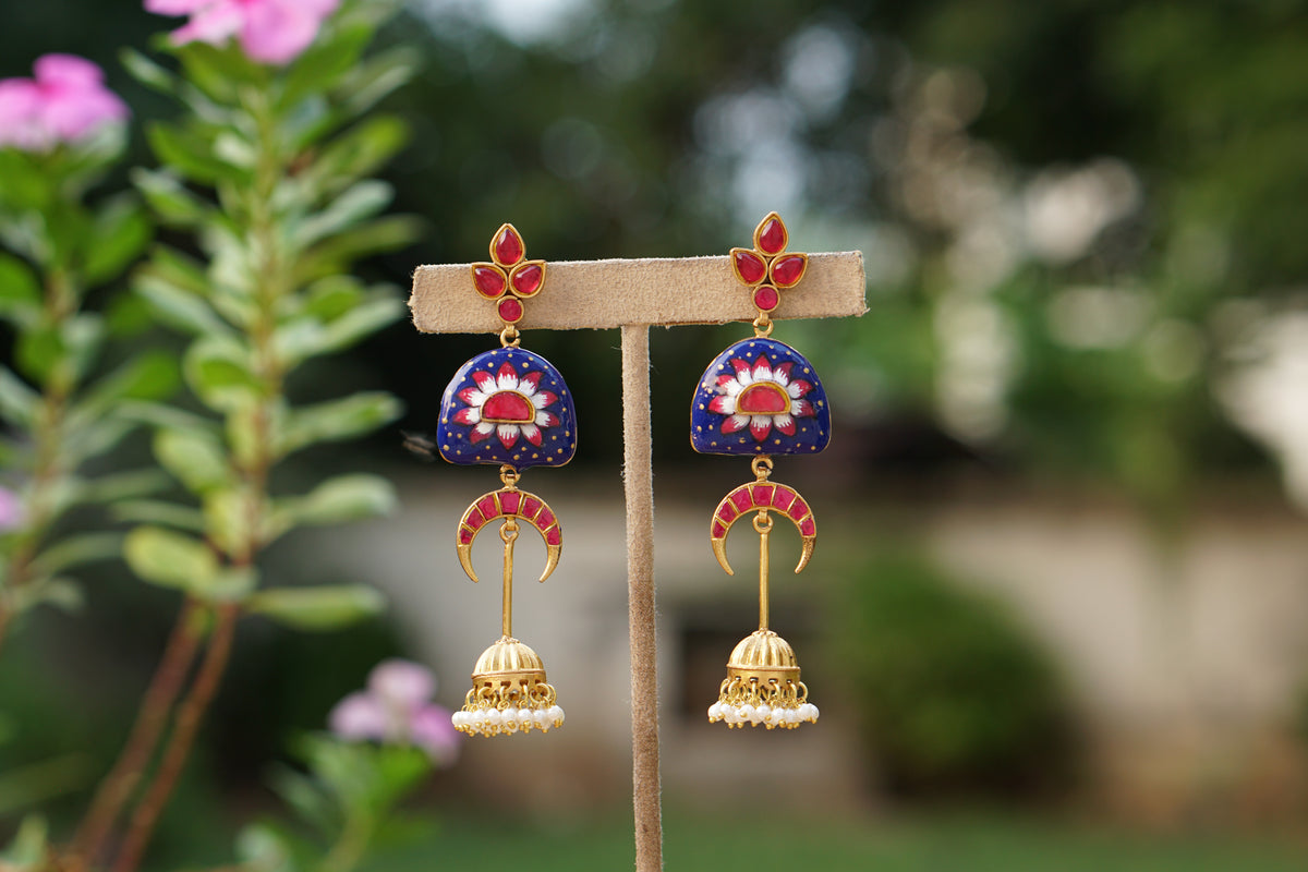Kundan Meenawork Long Earrings (1-5609)(R)