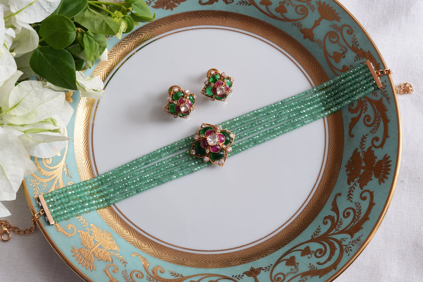 Green Stone Polki Choker Set (4-9494)(SR)