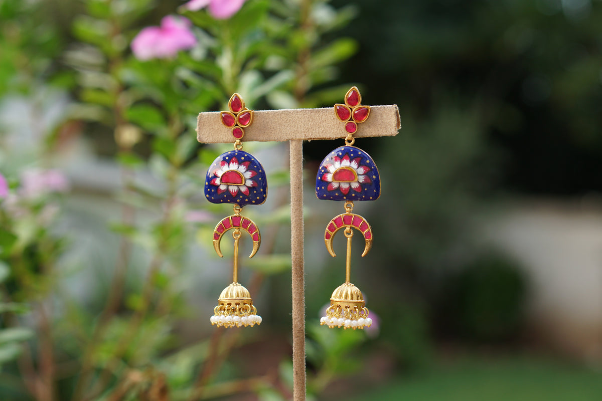 Kundan Meenawork Long Earrings (1-5609)(R)