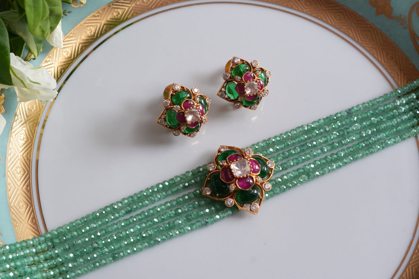 Green Stone Polki Choker Set (4-9494)(SR)