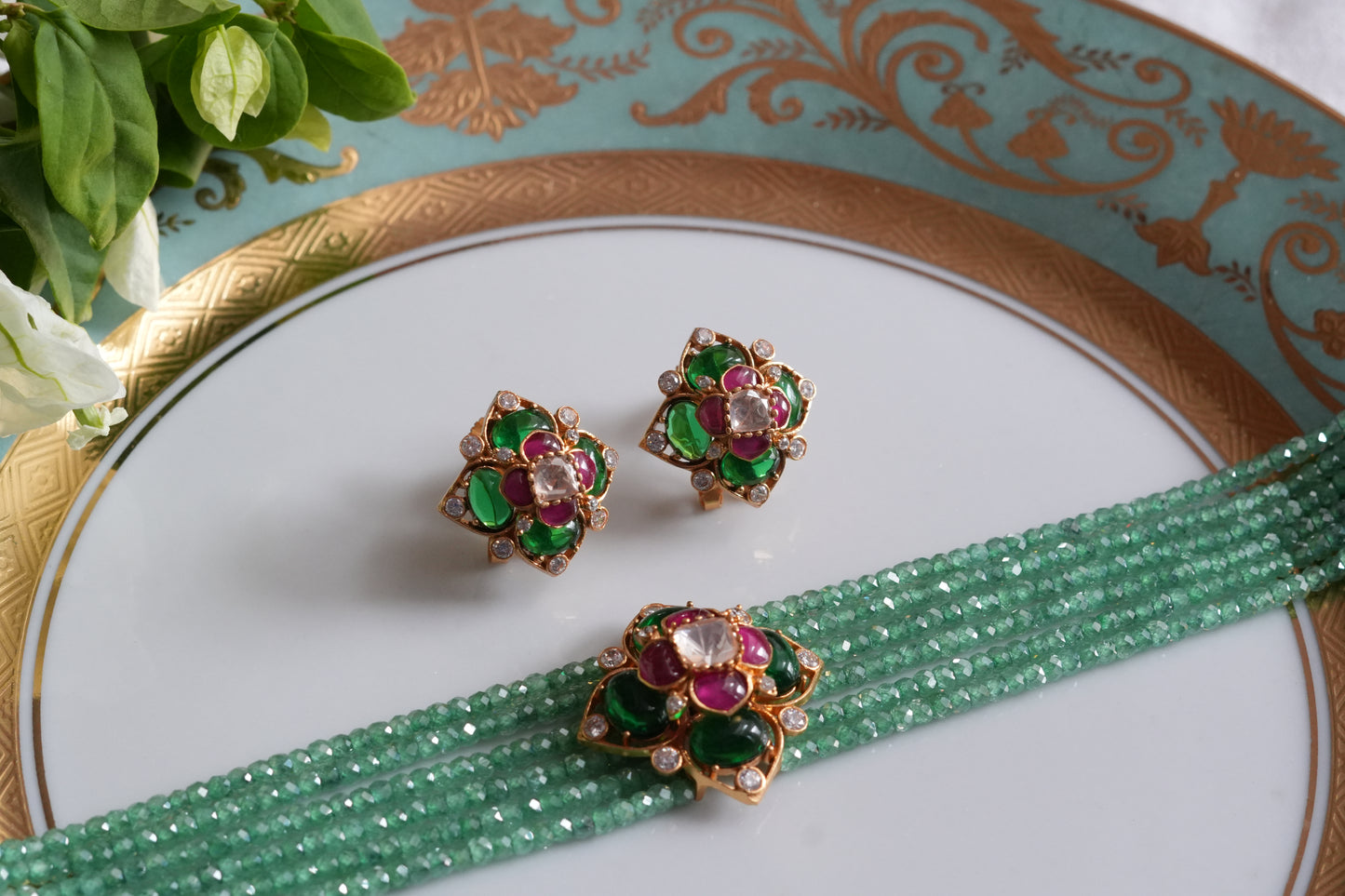 Green Stone Polki Choker Set (4-9494)(SR)