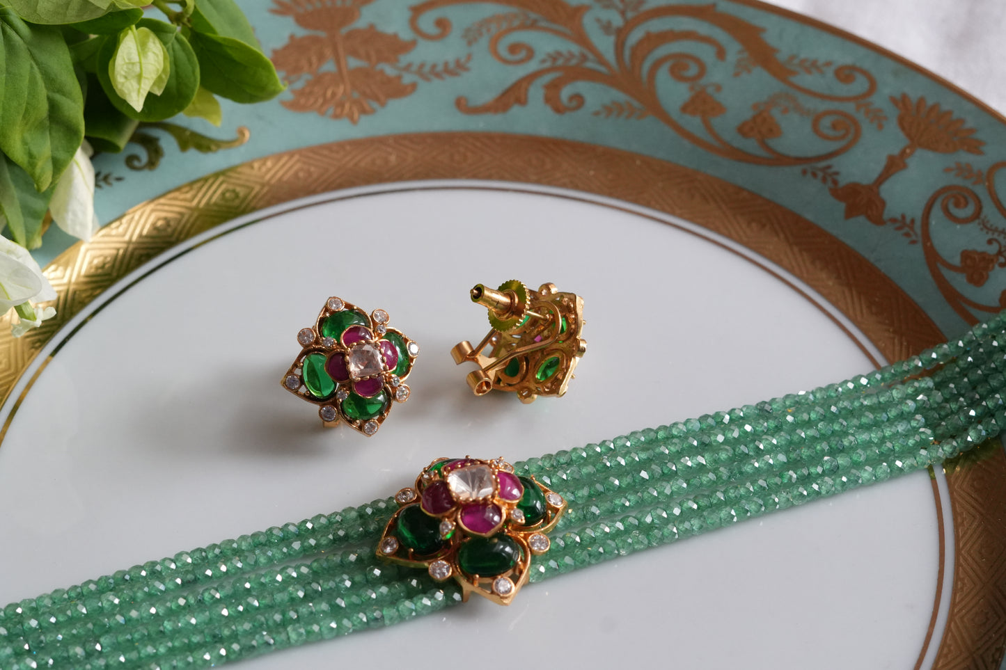 Green Stone Polki Choker Set (4-9494)(SR)