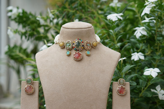Multi Stone Choker Set(4-9366)(B)(Already discounted piece)