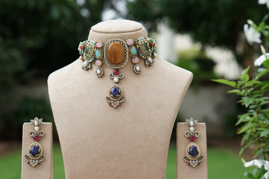 Multi Stone Necklace Set(4-9357)(B)