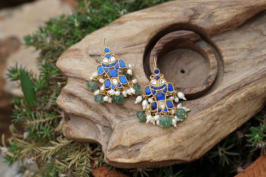 Blue Stone Kundan Fish Earrings (1-5402)(R)