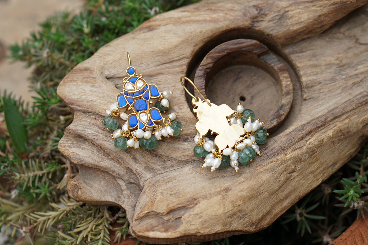Blue Stone Kundan Fish Earrings (1-5402)(R)