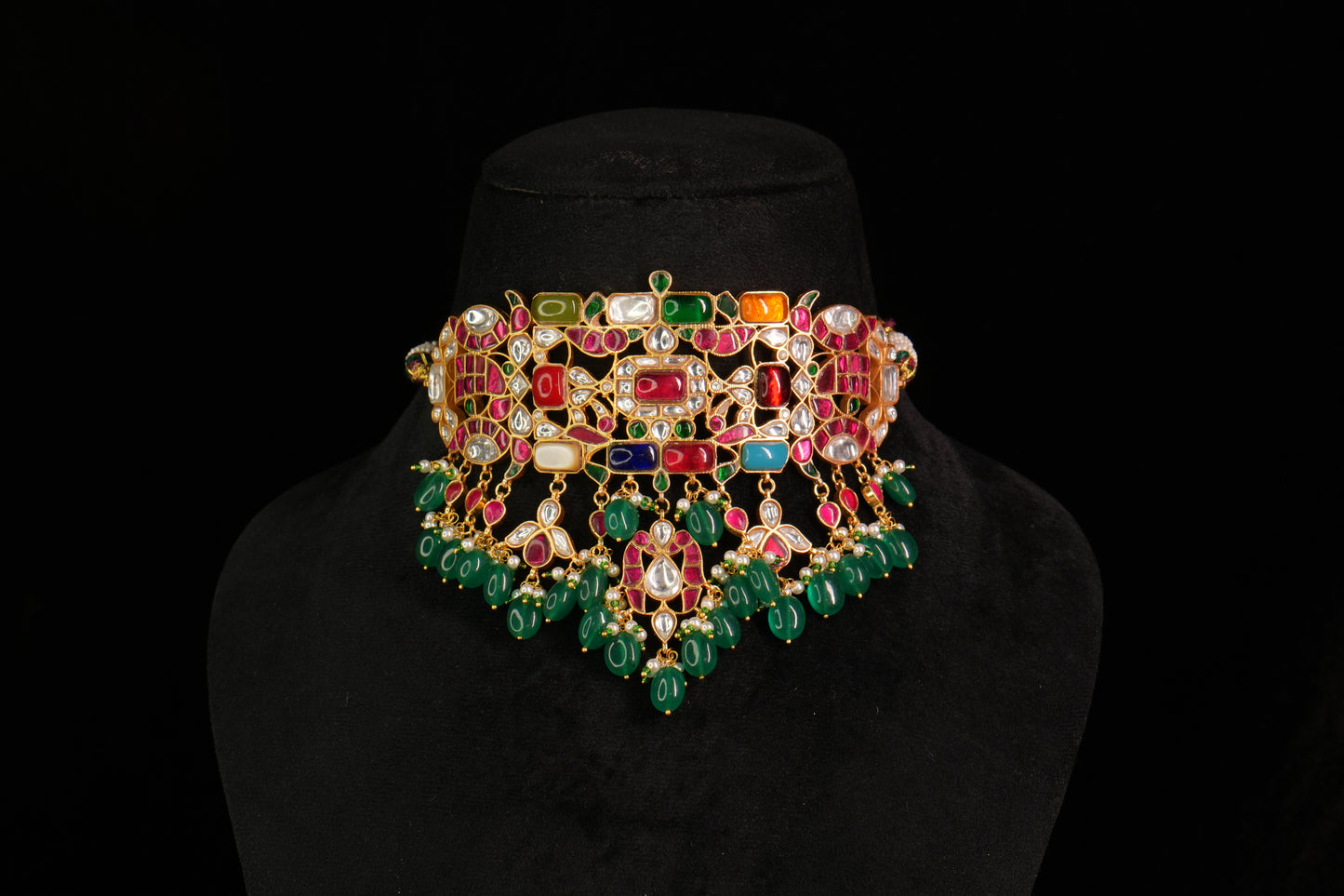 Navratan Kundan Choker Set(4-8866)(R) - JEWELSTYLE