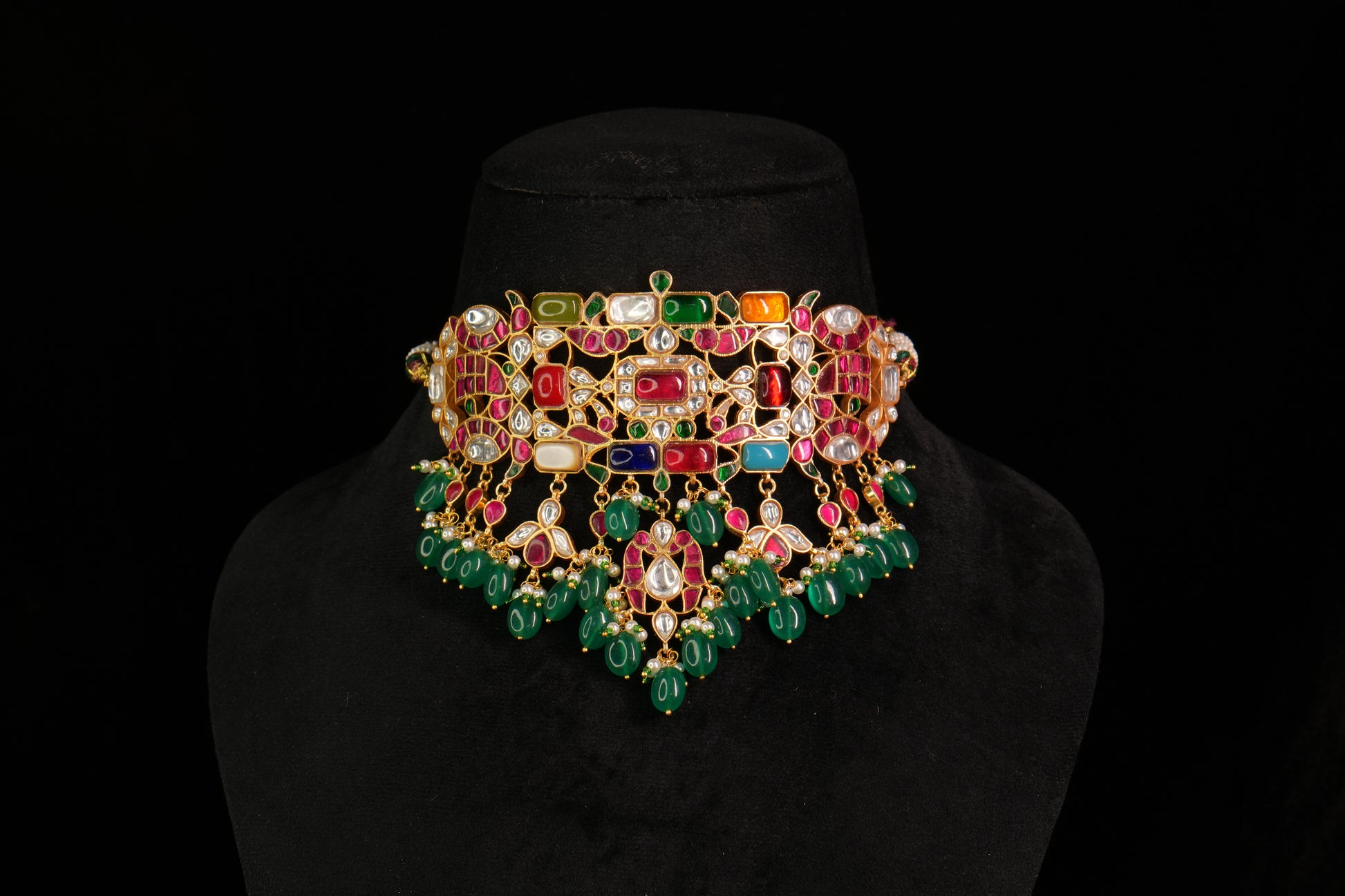 Navratan Kundan Choker Set(4-8866)(R) - JEWELSTYLE