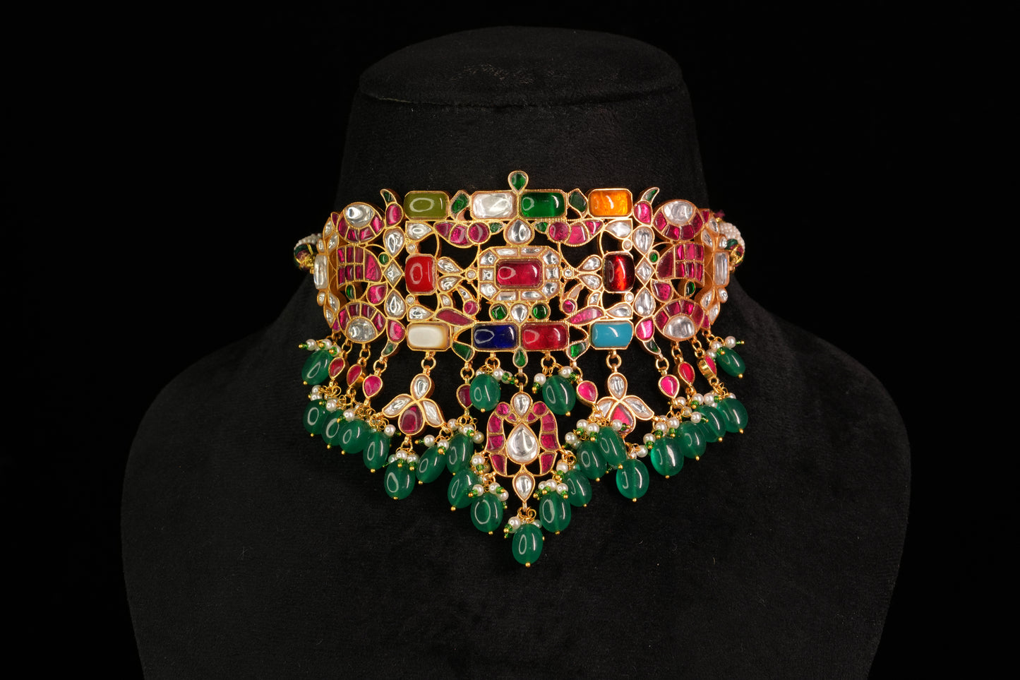 Navratan Kundan Choker Set(4-8866)(R) - JEWELSTYLE