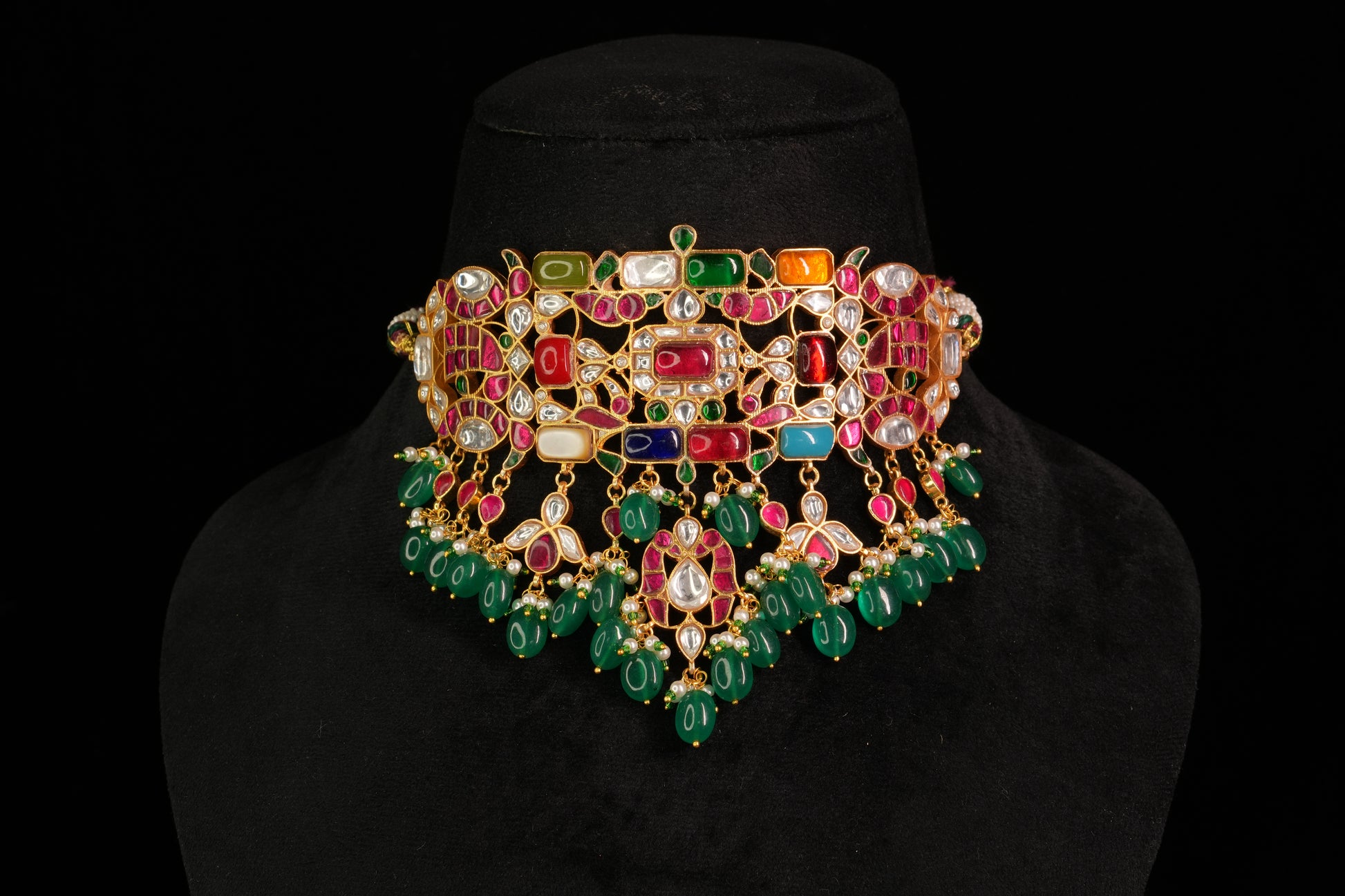 Navratan Kundan Choker Set(4-8866)(R) - JEWELSTYLE