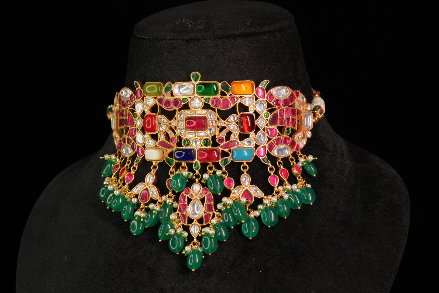 Navratan Kundan Choker Set(4-8866)(R) - JEWELSTYLE