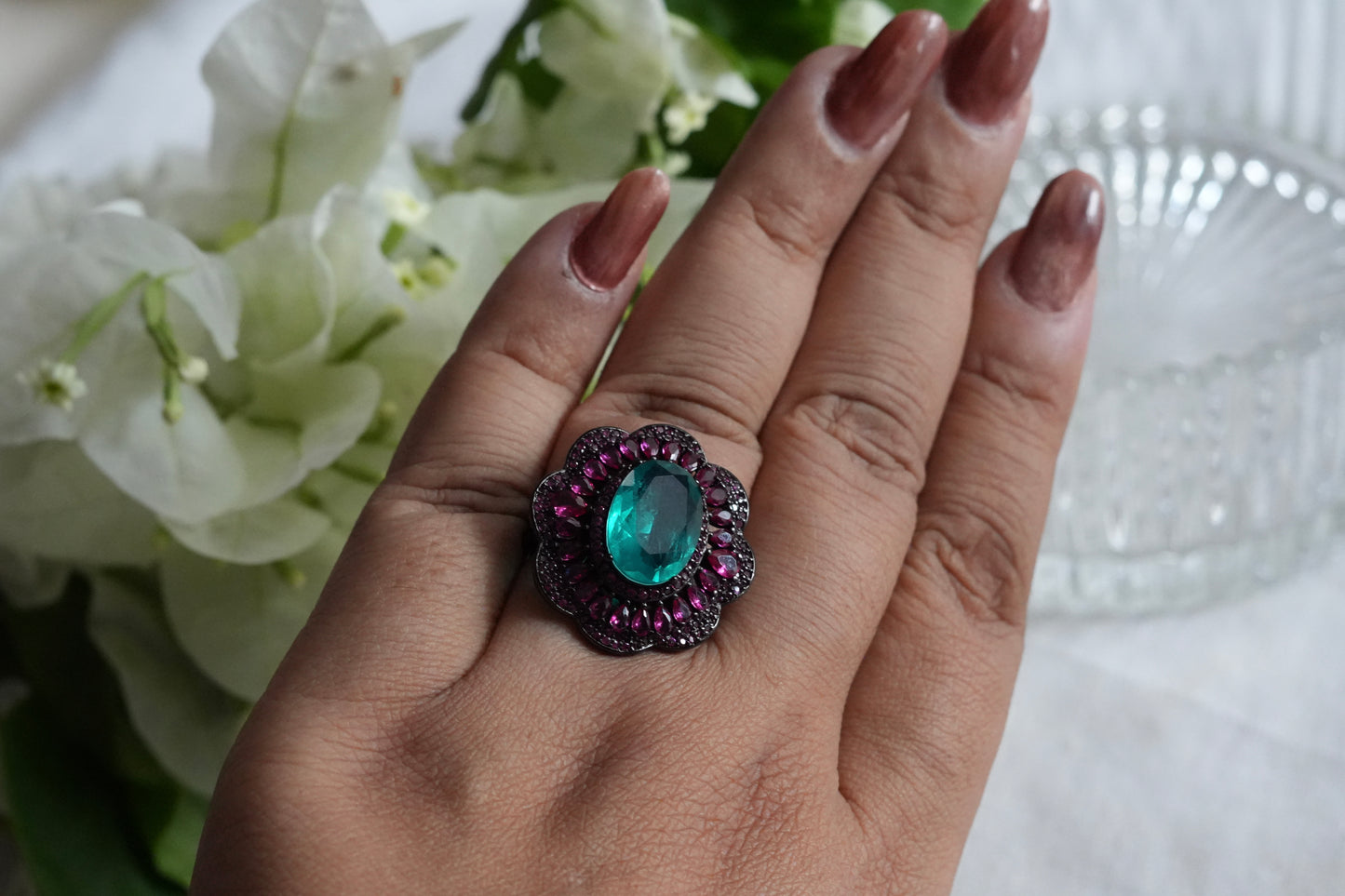 Aqua n ruby stone ring(6-380)(L)(from turkey)
