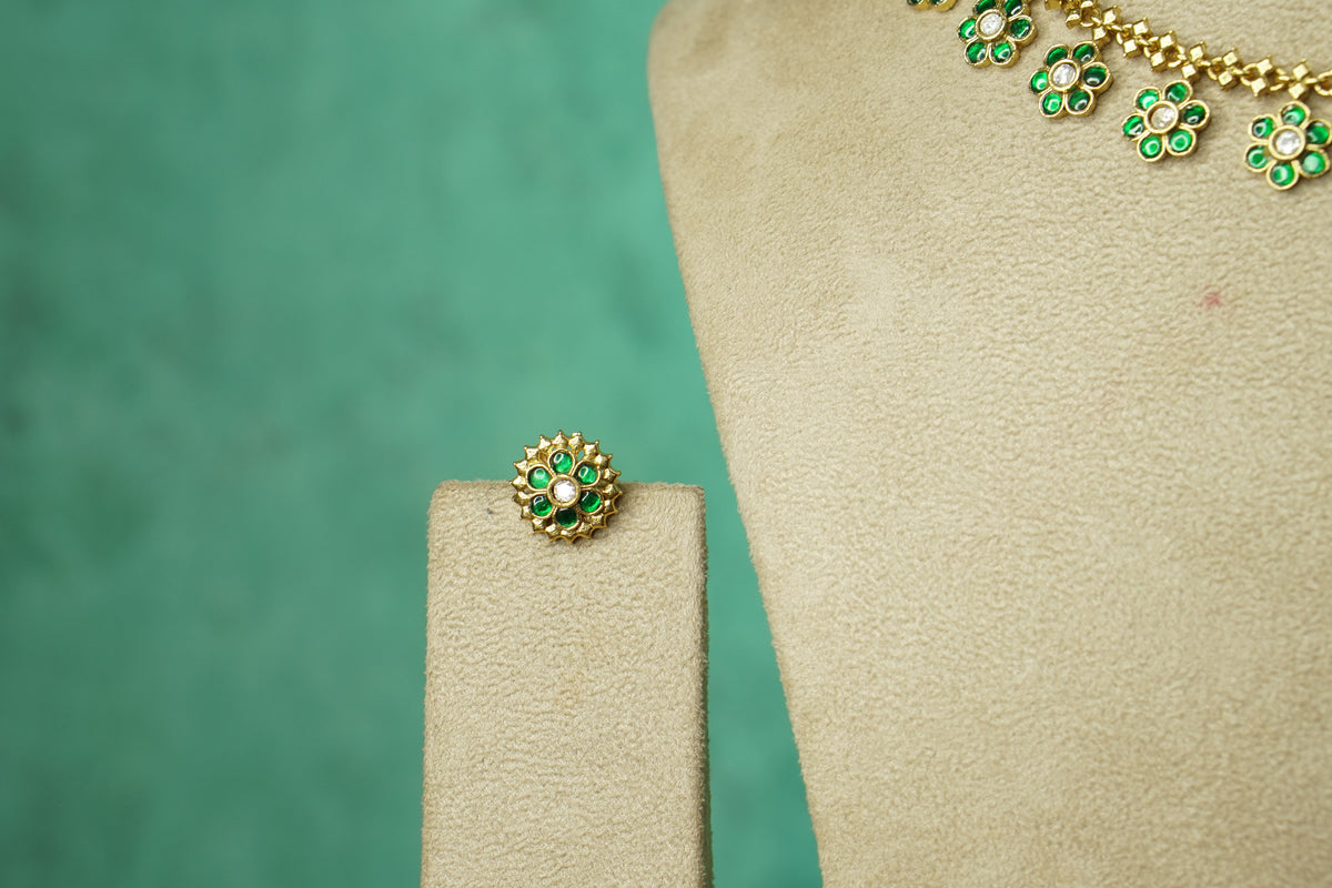 Green Stone Polki Necklace Set (4-9748)(B)