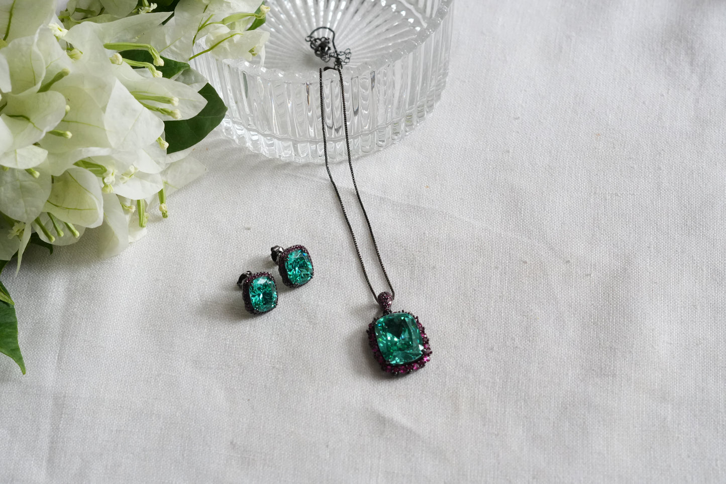 Aqua & Ruby Stone AD Pendant Set (4-9500)(L)(From Turkey)