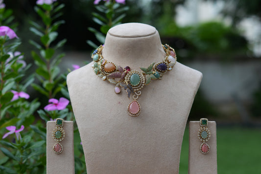 Multi Stone Necklace Set (4-9551)(B)