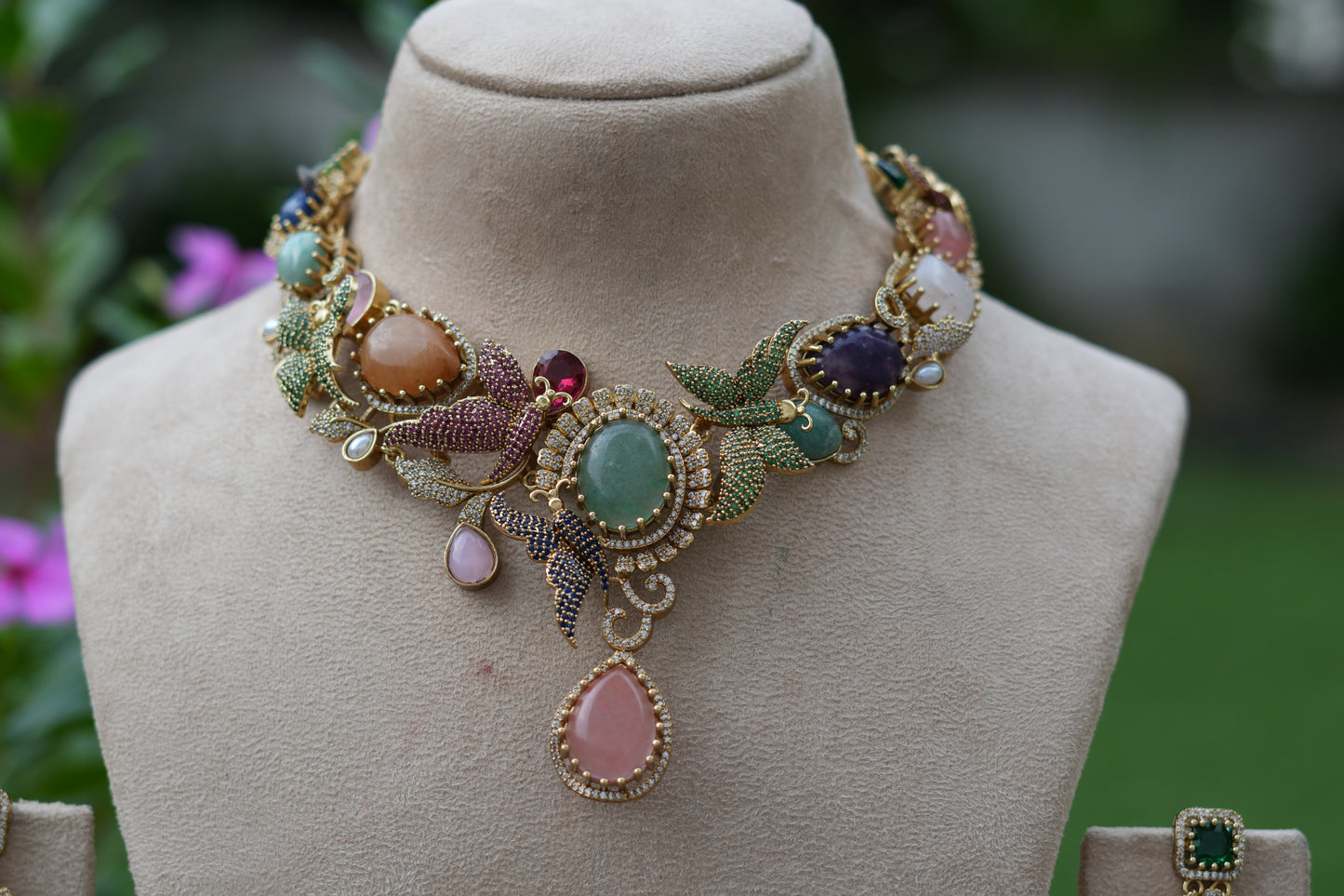 Multi Stone Necklace Set (4-9551)(B)