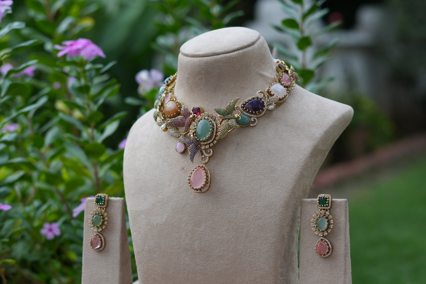 Multi Stone Necklace Set (4-9551)(B)