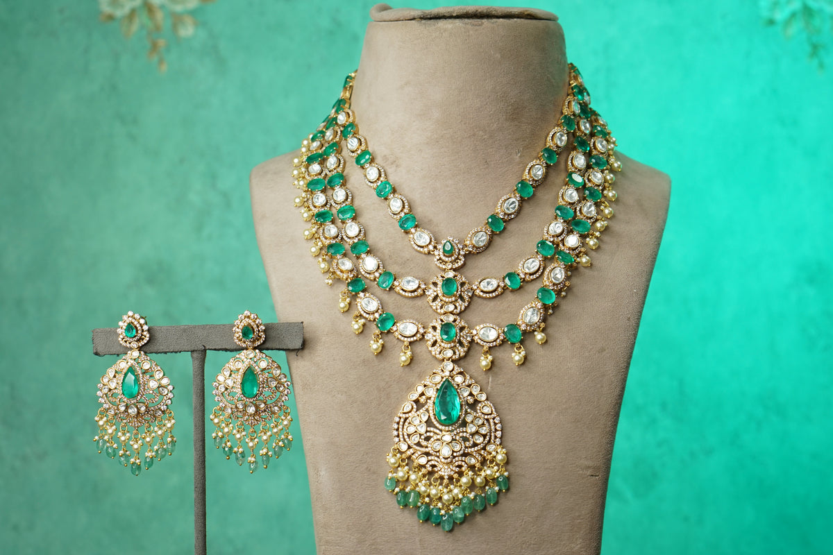 Green Stone Polki Necklace Set (4-9742)(B)