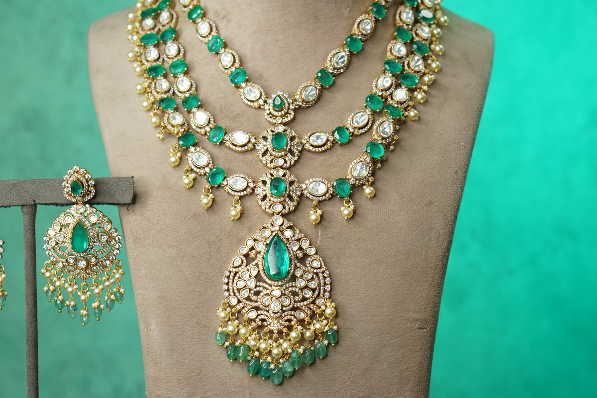 Green Stone Polki Necklace Set (4-9742)(B)