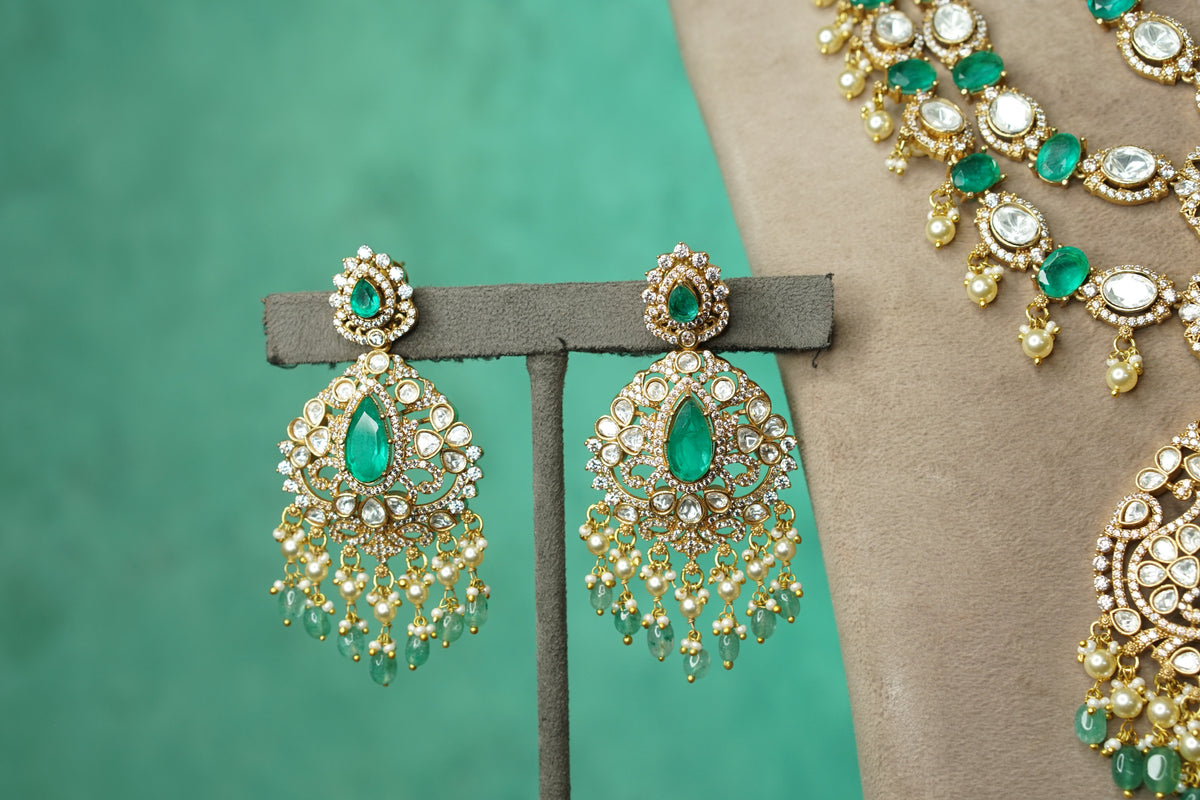 Green Stone Polki Necklace Set (4-9742)(B)