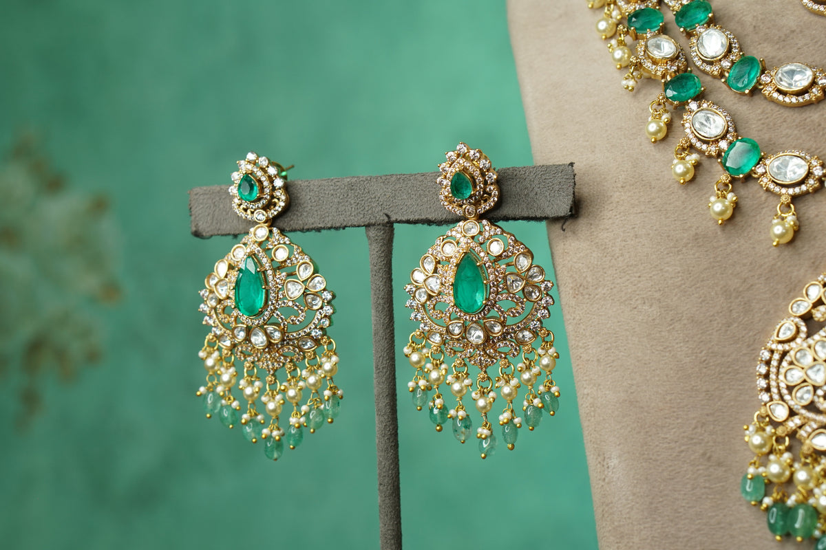 Green Stone Polki Necklace Set (4-9742)(B)