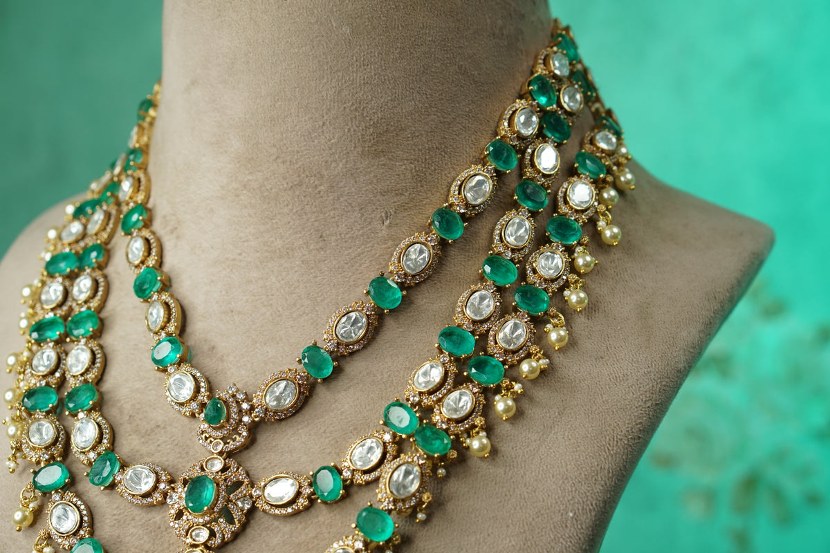 Green Stone Polki Necklace Set (4-9742)(B)