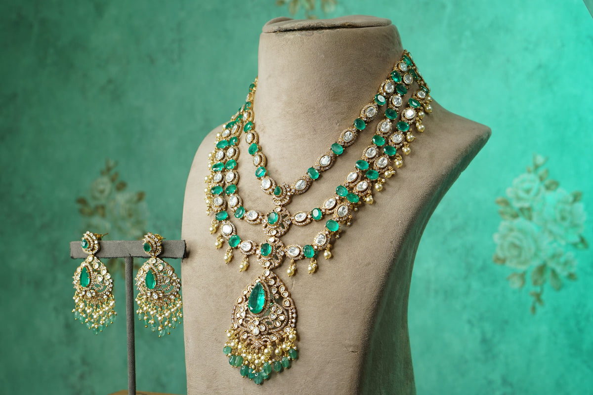 Green Stone Polki Necklace Set (4-9742)(B)