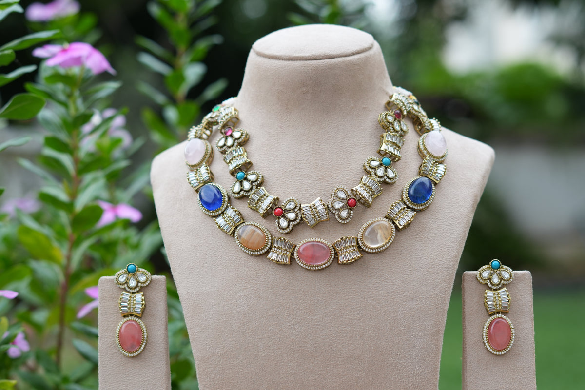 Multi Stone Necklace Set (4-9552)(B)
