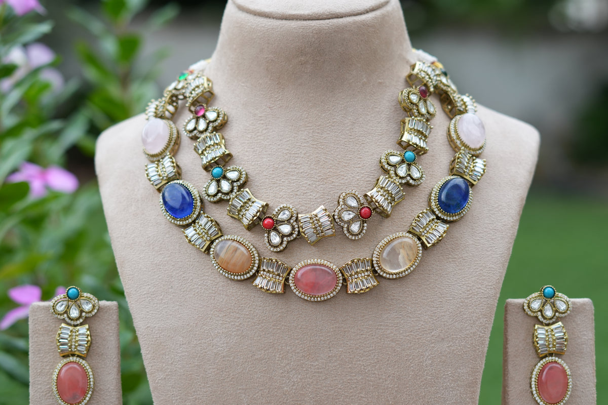 Multi Stone Necklace Set (4-9552)(B)