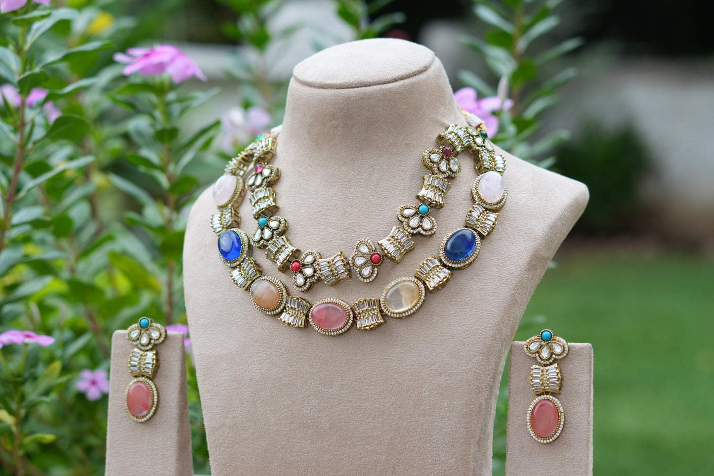 Multi Stone Necklace Set (4-9552)(B)