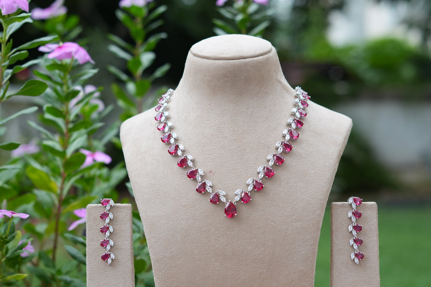 Ruby Stone AD Necklace Set (4-9550)(B)