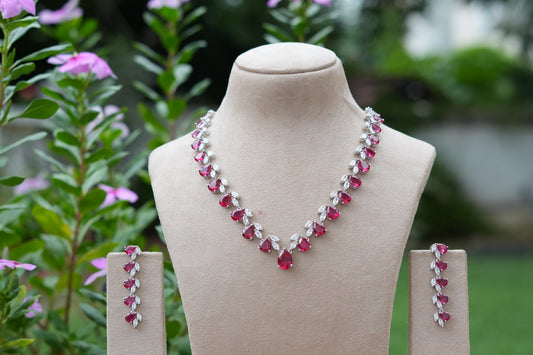 Ruby Stone AD Necklace Set (4-9550)(B)