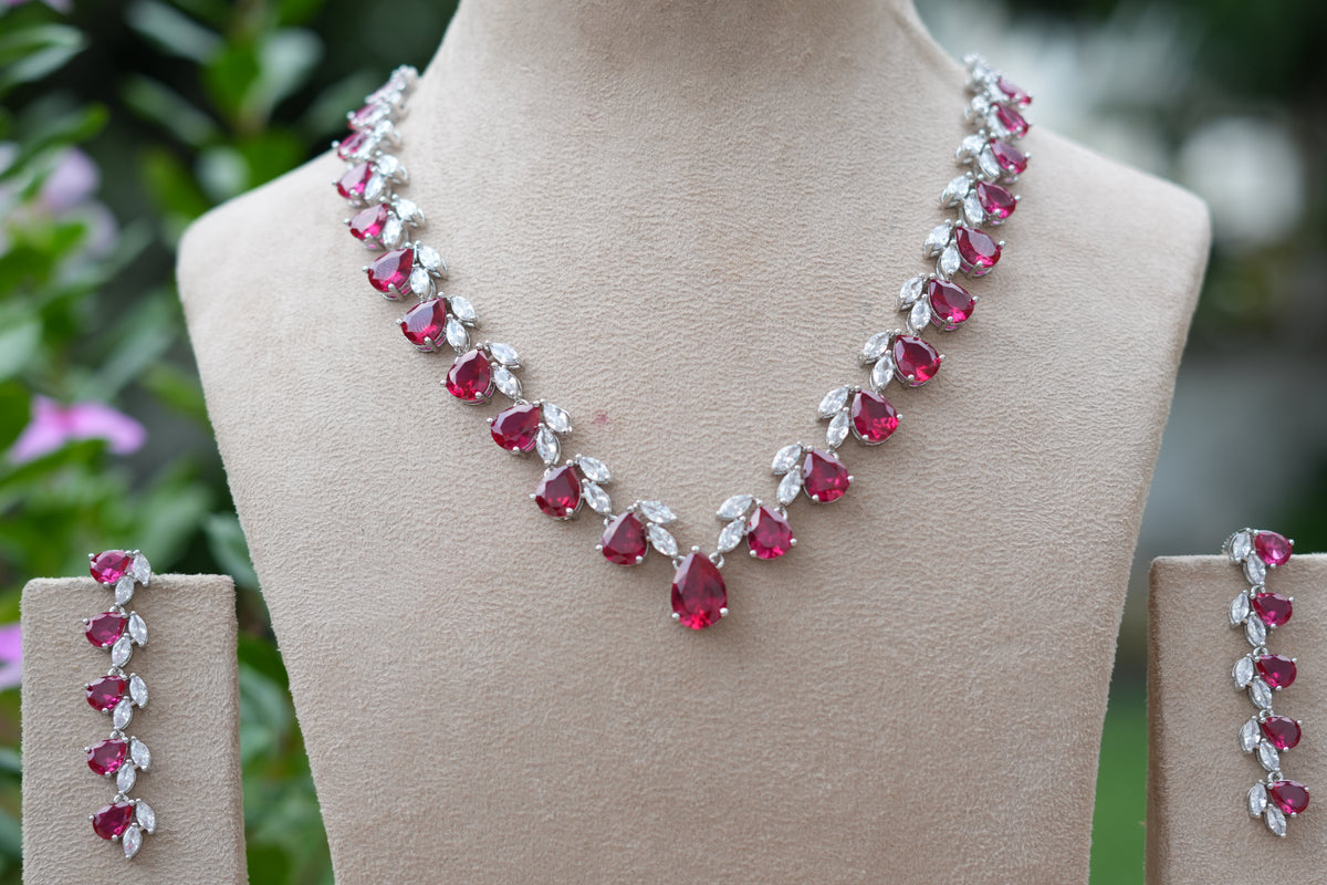 Ruby Stone AD Necklace Set (4-9550)(B)