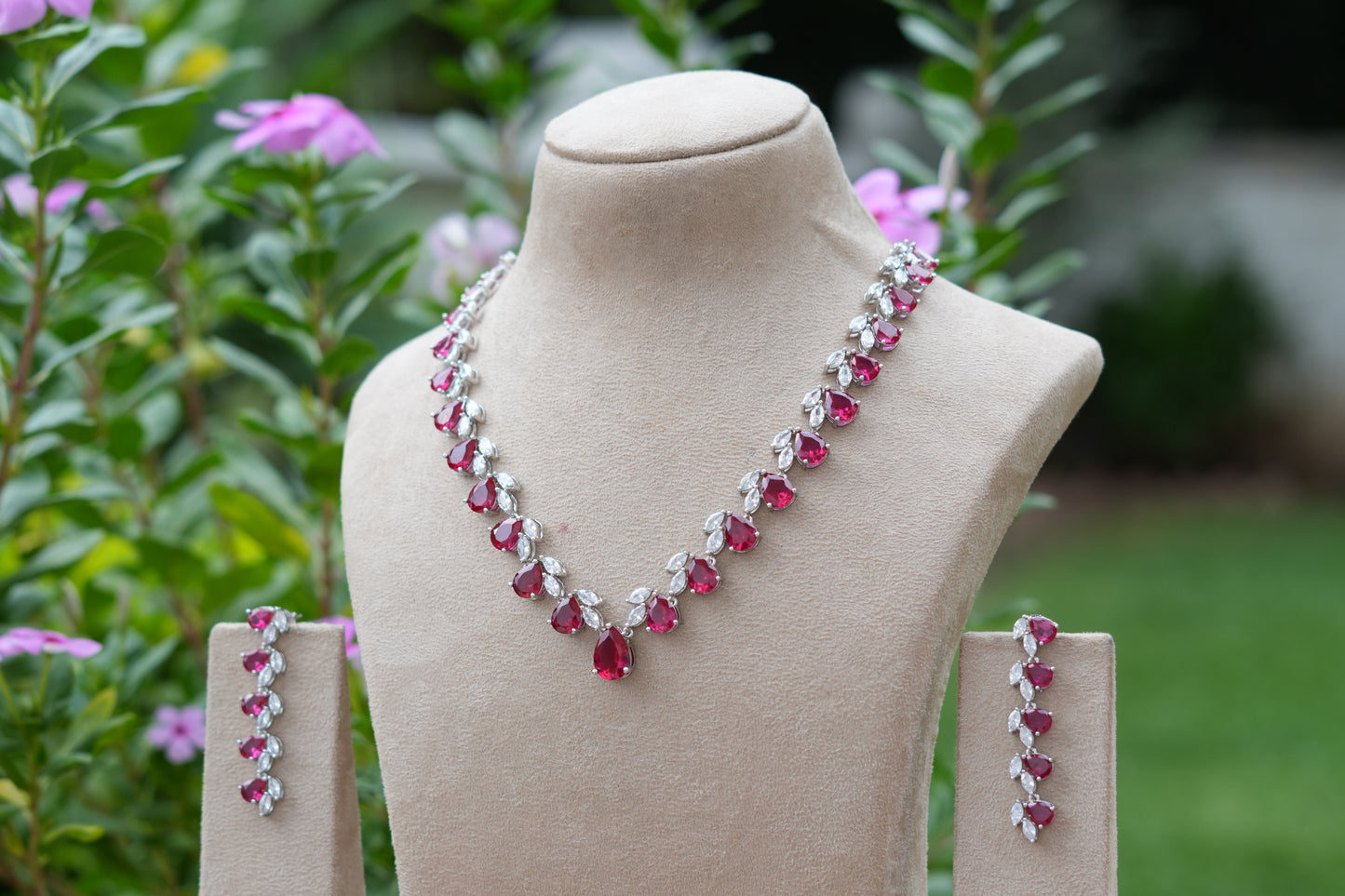 Ruby Stone AD Necklace Set (4-9550)(B)