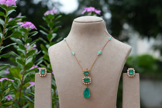 Green doublet Stone Polki Pendant Set (4-9481)(B)