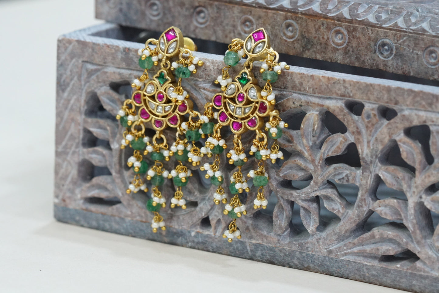 Small Kundan earrings (1-3761)(K) - JEWELSTYLE