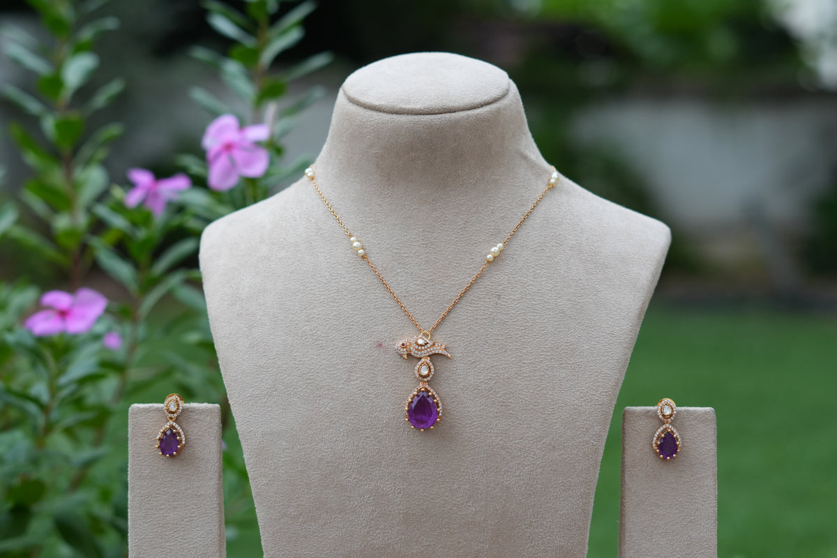 Purple Stone Polki Pendant Set (4-9543)(B)