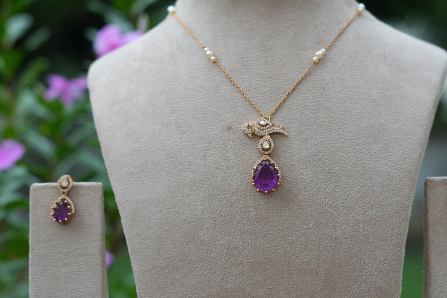Purple Stone Polki Pendant Set (4-9543)(B)