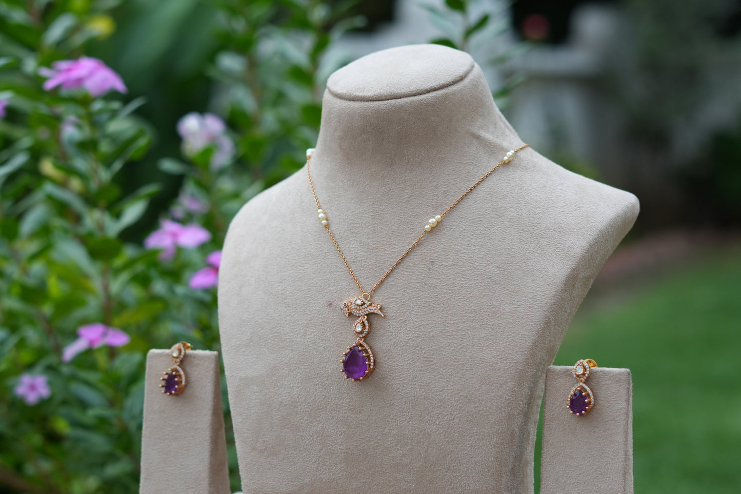 Purple Stone Polki Pendant Set (4-9543)(B)