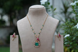 Pink & Green Stone Polki Pendant Set (4-9544)(B)