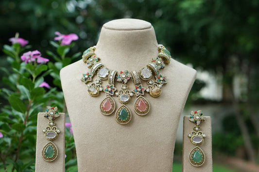 Multi Stone Necklace Set (4-9442)(B)
