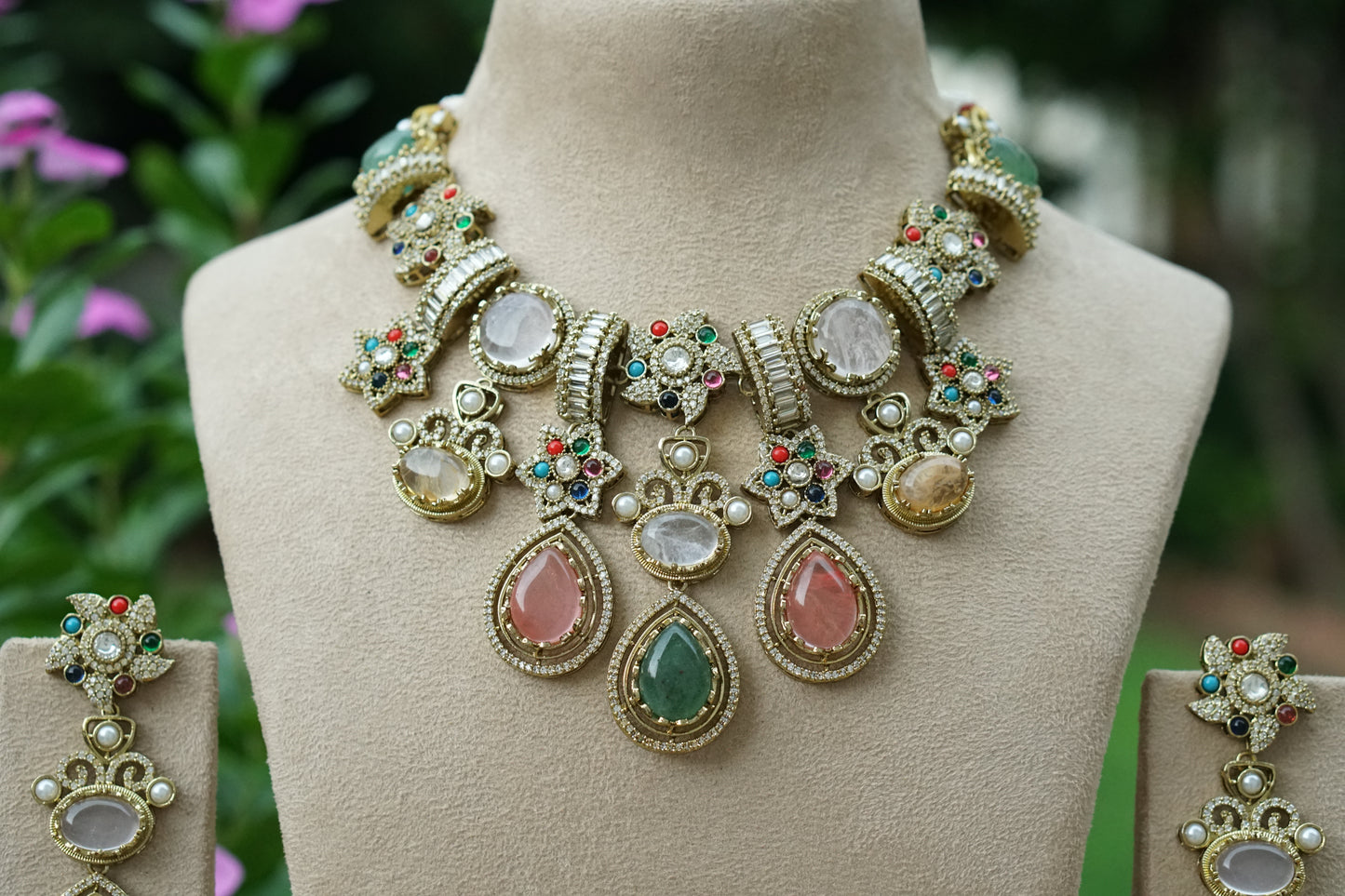 Multi Stone Necklace Set (4-9442)(B)