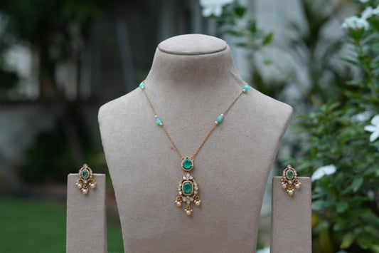 Green Stone Polki Pendant Set (4-9540)(B)