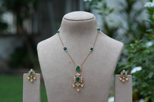 Green Stone Polki Pendant Set (4-9539)(B)