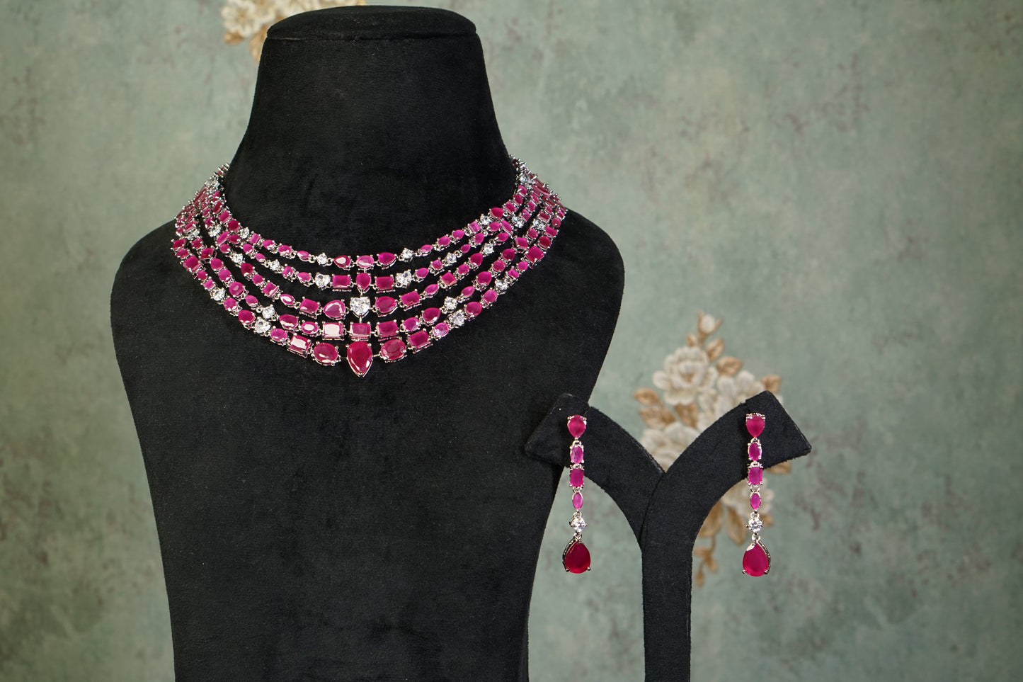 Ruby Ad Necklace Set (4-9463)(B)(From turkey)
